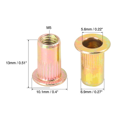 Harfington 110 Pcs Zinc Plated Carbon Steel Car Flat Head Rivet Nut Threaded Insert