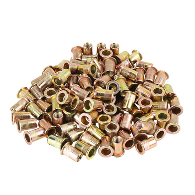 Harfington 110 Pcs Zinc Plated Carbon Steel Car Flat Head Rivet Nut Threaded Insert