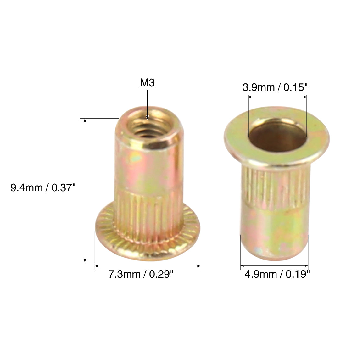 Harfington 55 Pcs Zinc Plated Carbon Steel Car Flat Head Rivet Nut Threaded Insert