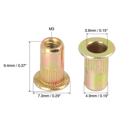 Harfington 55 Pcs Zinc Plated Carbon Steel Car Flat Head Rivet Nut Threaded Insert