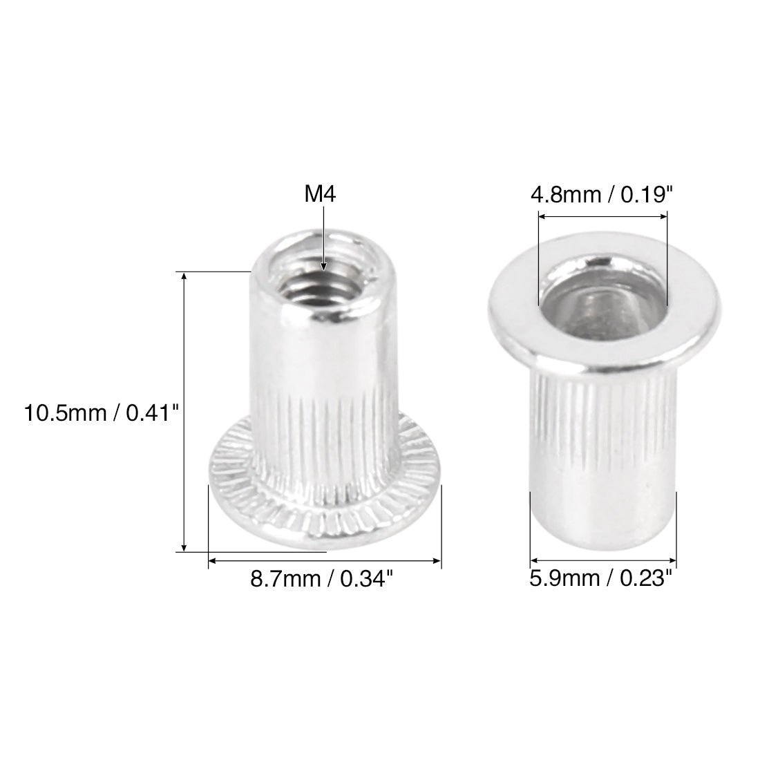 Harfington 30 Pcs Silver Tone Aluminum Alloy Car Flat Head Rivet Nut Threaded Insert