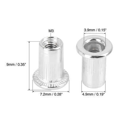 Harfington 55 Pcs Silver Tone Aluminum Alloy Car Flat Head Rivet Nut Threaded Insert