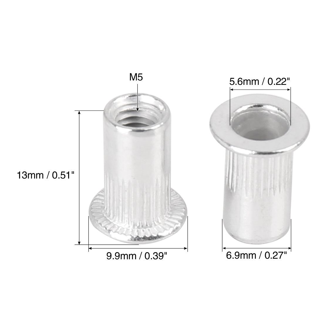 Harfington 55 Pcs Silver Tone Aluminum Alloy Car Flat Head Rivet Nut Threaded Insert