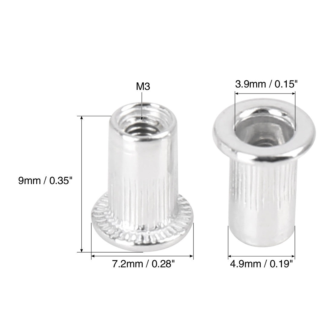 Harfington 110 Pcs Silver Tone Aluminum Alloy Car Flat Head Rivet Nut Threaded Insert