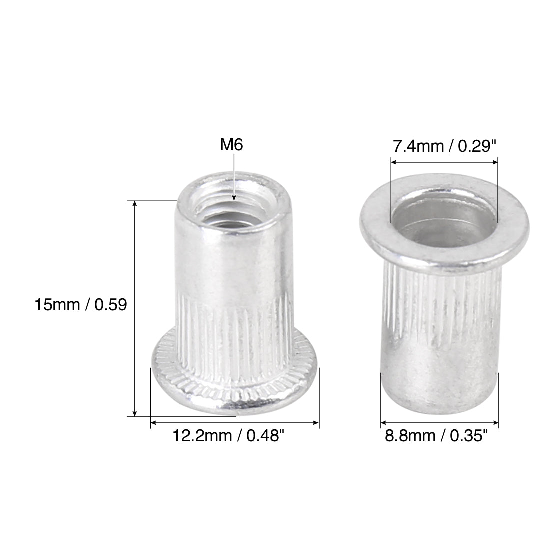 Harfington 110 Pcs Silver Tone Aluminum Alloy Car Flat Head Rivet Nut Threaded Insert