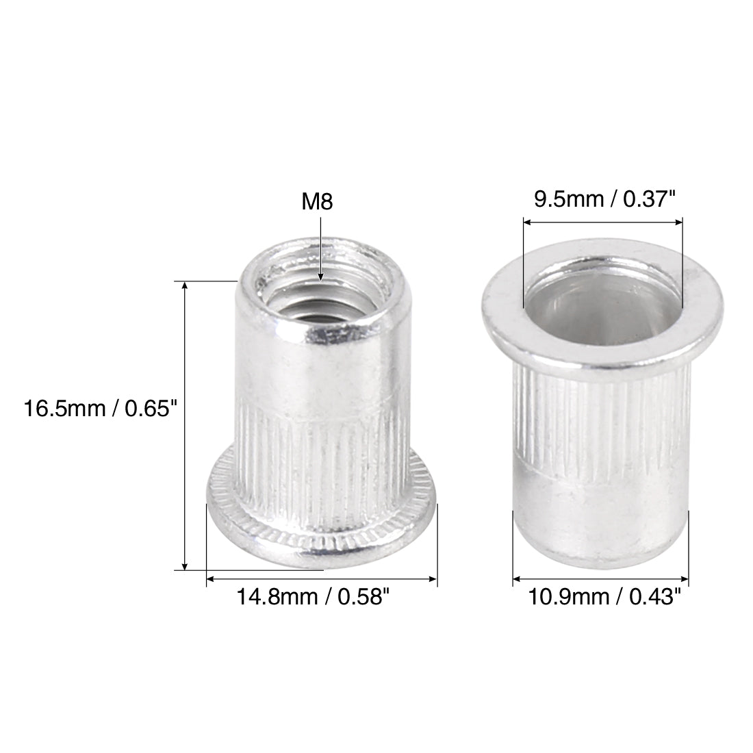 Harfington 110 Pcs Silver Tone Aluminum Alloy Car Flat Head Rivet Nut Threaded Insert