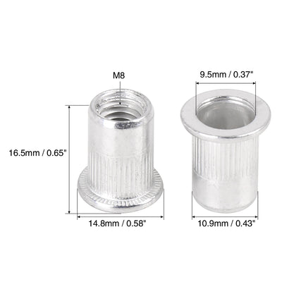 Harfington 110 Pcs Silver Tone Aluminum Alloy Car Flat Head Rivet Nut Threaded Insert