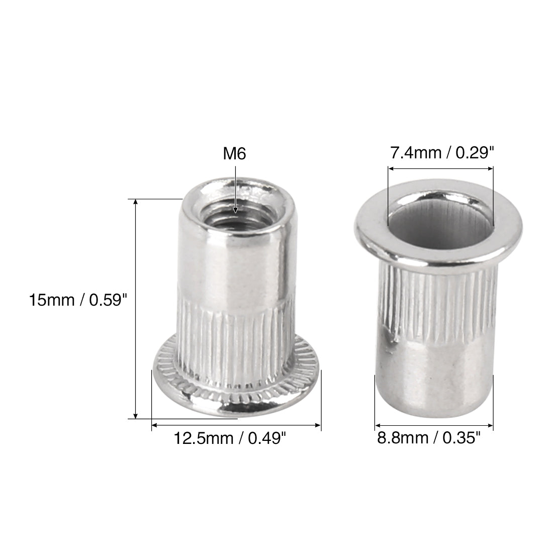 Harfington 55 Pcs Silver Tone Stainless Steel Car Flat Head Rivet Nut Threaded Insert