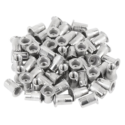 Harfington 55 Pcs Silver Tone Stainless Steel Car Flat Head Rivet Nut Threaded Insert