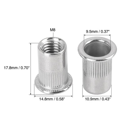 Harfington 55 Pcs Silver Tone Stainless Steel Car Flat Head Rivet Nut Threaded Insert