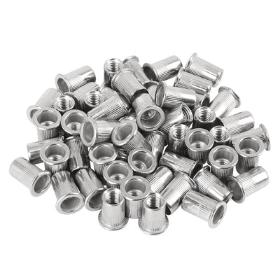 Harfington 55 Pcs Silver Tone Stainless Steel Car Flat Head Rivet Nut Threaded Insert