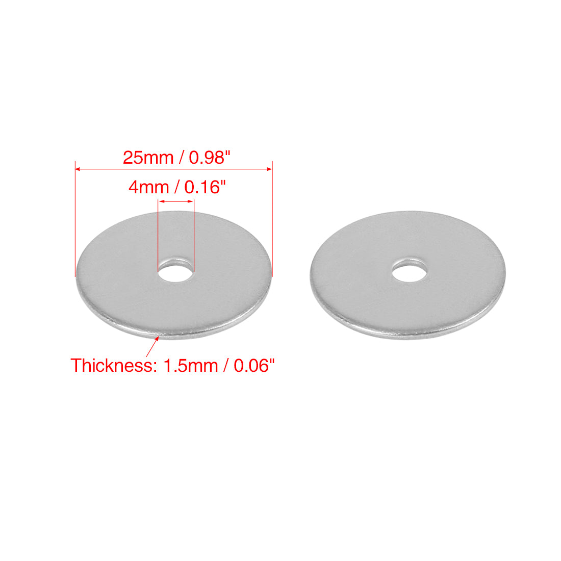Harfington 55pcs M4 x 25mm x1.5mm Stainless Steel Car Fastener Sealing Flat Washer Gaskets