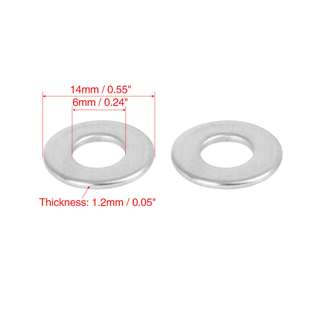 Harfington 110pcs M6 x 14mm x1.2mm Stainless Steel Car Fastener Sealing Flat Washer Gaskets