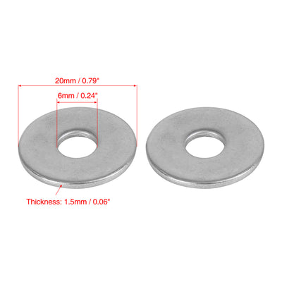 Harfington 110pcs M6 x 20mm x1.5mm Stainless Steel Car Fastener Sealing Flat Washer Gaskets