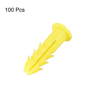 Harfington 6x26mm Plastic Expansion Tube Bolts Column Frame Fixings Yellow 100pcs