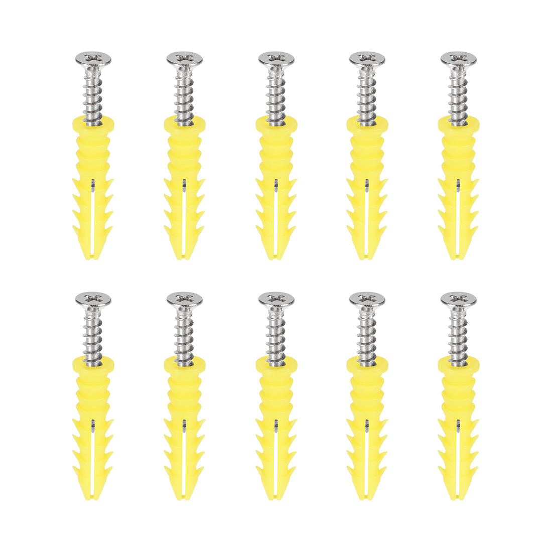 Harfington 8x35mm Plastic Expansion Tube for Drywall with Screws, Yellow 10pcs