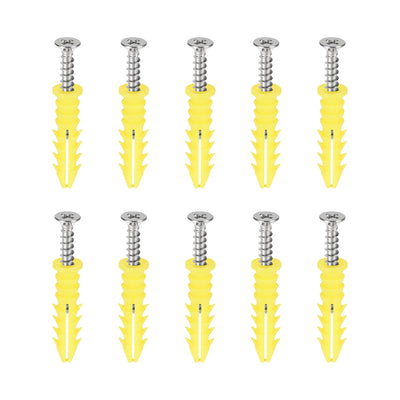 Harfington 8x35mm Plastic Expansion Tube for Drywall with Screws, Yellow 10pcs