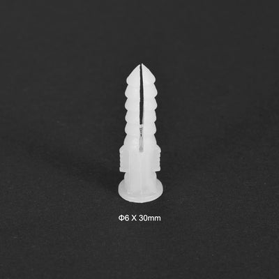 Harfington 6x30mm Plastic Expansion Tube Bolts Column Frame Fixings White 75pcs