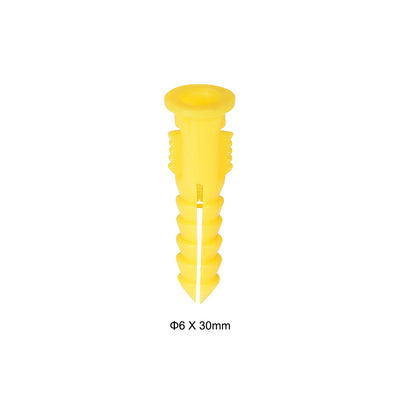 Harfington 6mmx30mm Plastic Expansion Tube Bolts Column Frame Fixings Yellow 75pcs