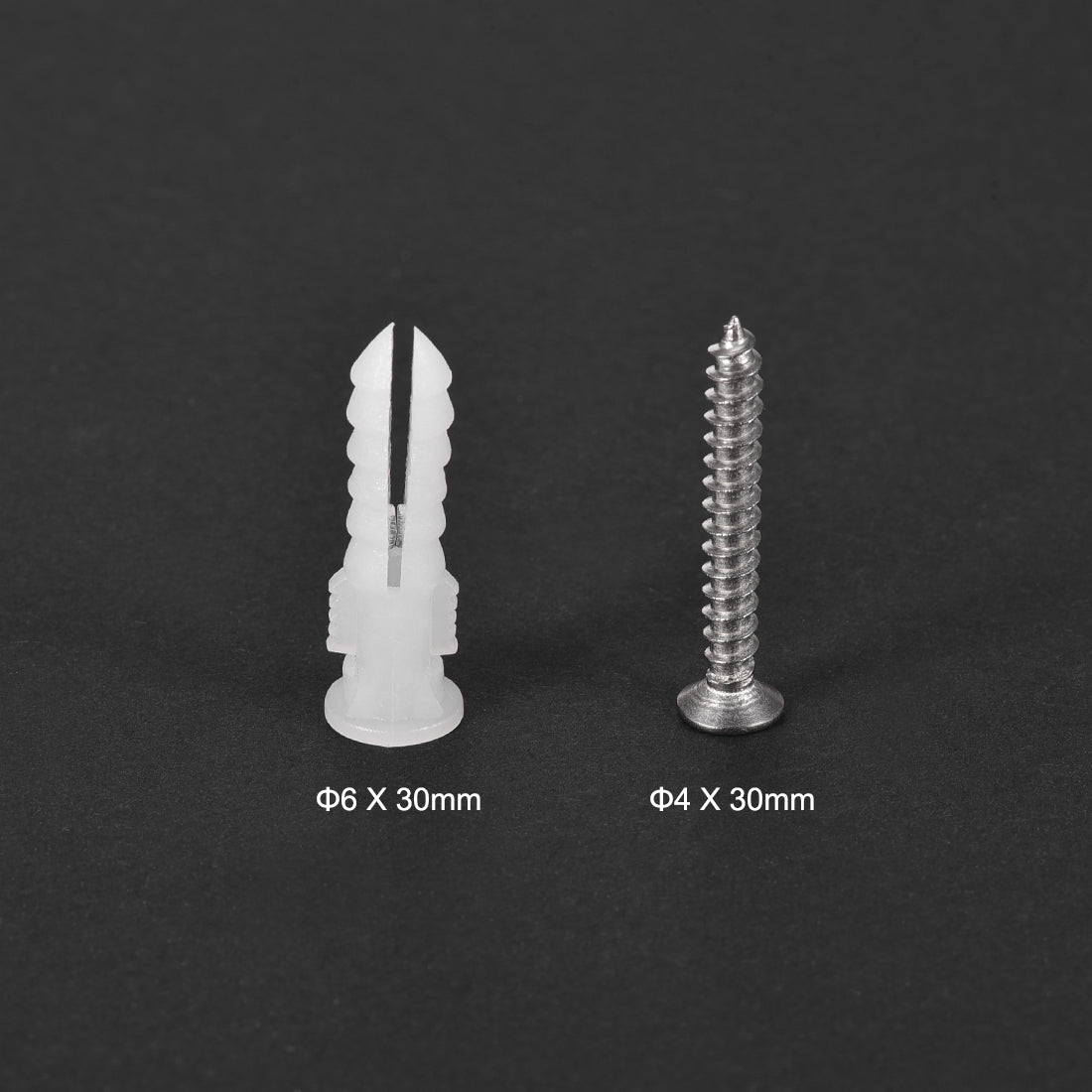 Harfington 6x30mm Plastic Expansion Tube Pipe for Drywall with Screws White 75pcs