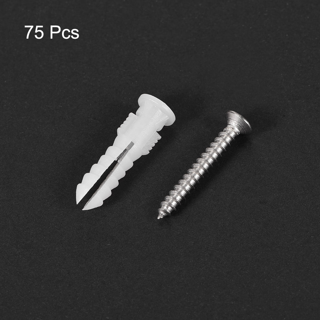 Harfington 6x30mm Plastic Expansion Tube Pipe for Drywall with Screws White 75pcs