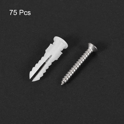 Harfington 6x30mm Plastic Expansion Tube Pipe for Drywall with Screws White 75pcs