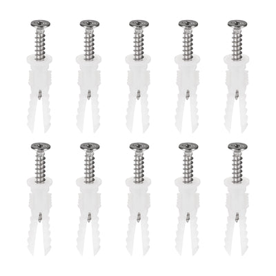 Harfington 6x30mm Plastic Expansion Tube Pipe for Drywall with Screws White 75pcs