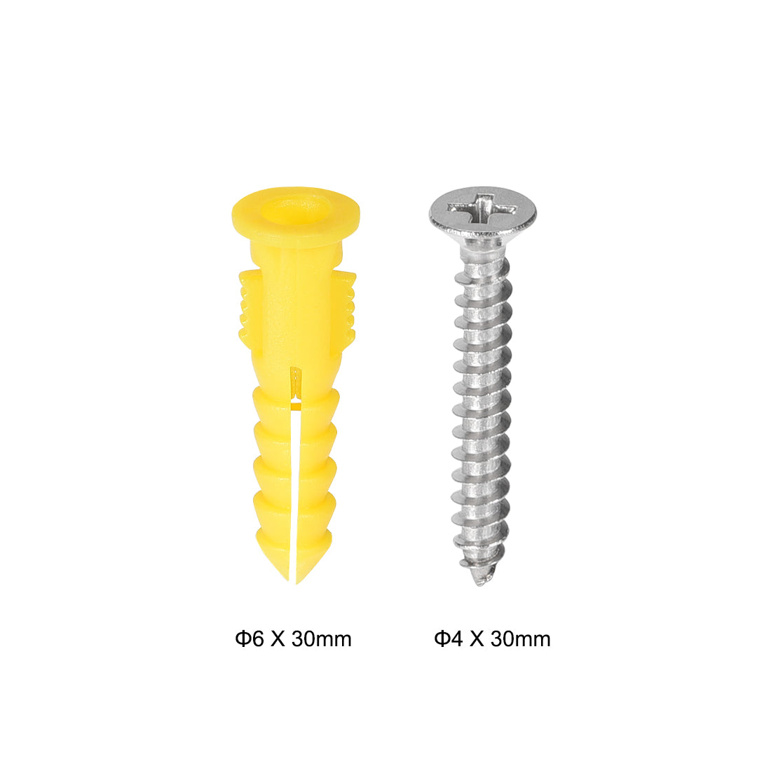 Harfington 6mx30mm Plastic Expansion Tube Pipe for Drywall with Screws Yellow 50pcs