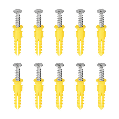 Harfington 6mx30mm Plastic Expansion Tube Pipe for Drywall with Screws Yellow 50pcs