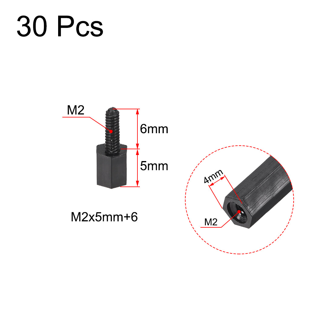 Harfington M2 Male to Female Hex Nylon Spacer Standoff 30pcs