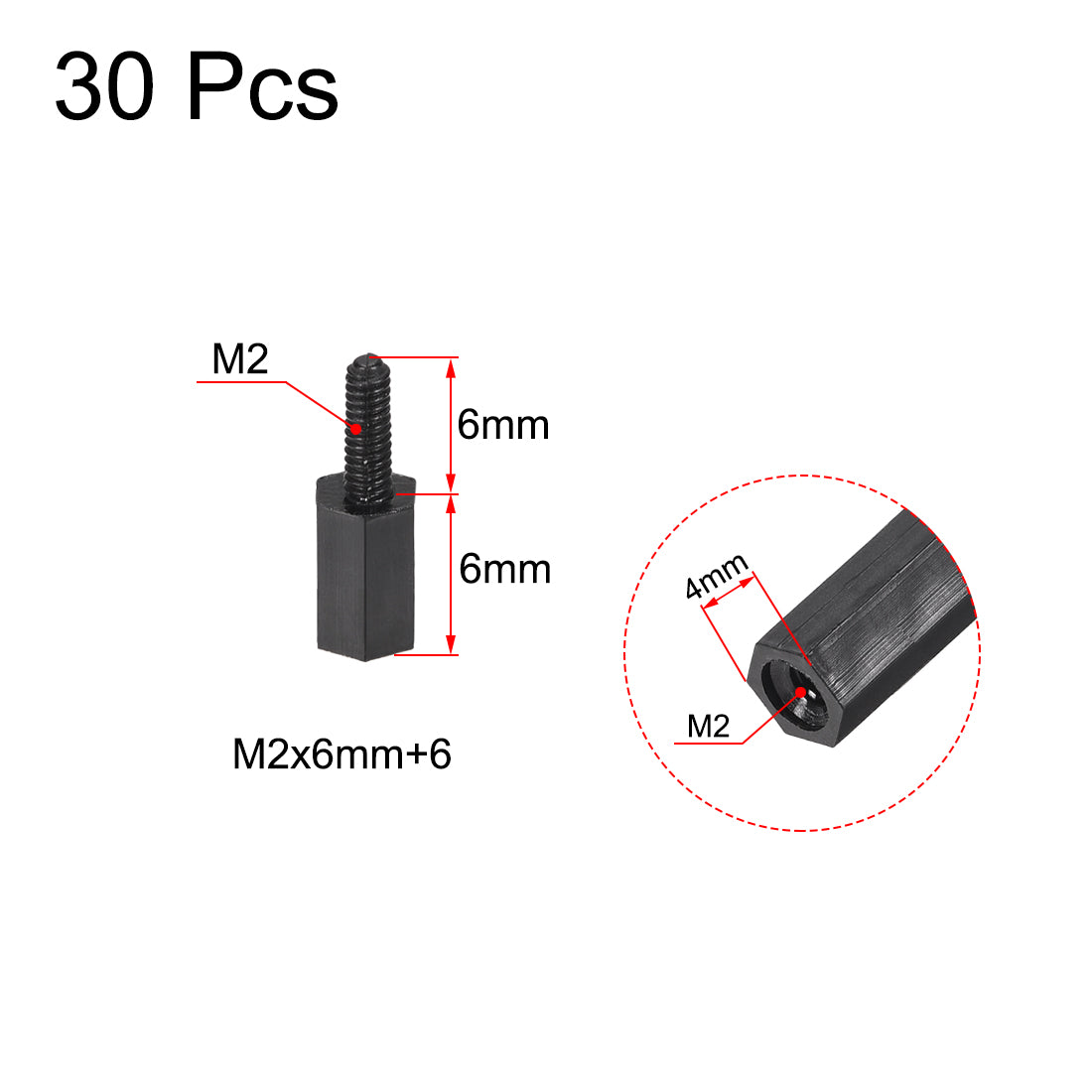 Harfington M2 Male to Female Hex Nylon Spacer Standoff 30pcs