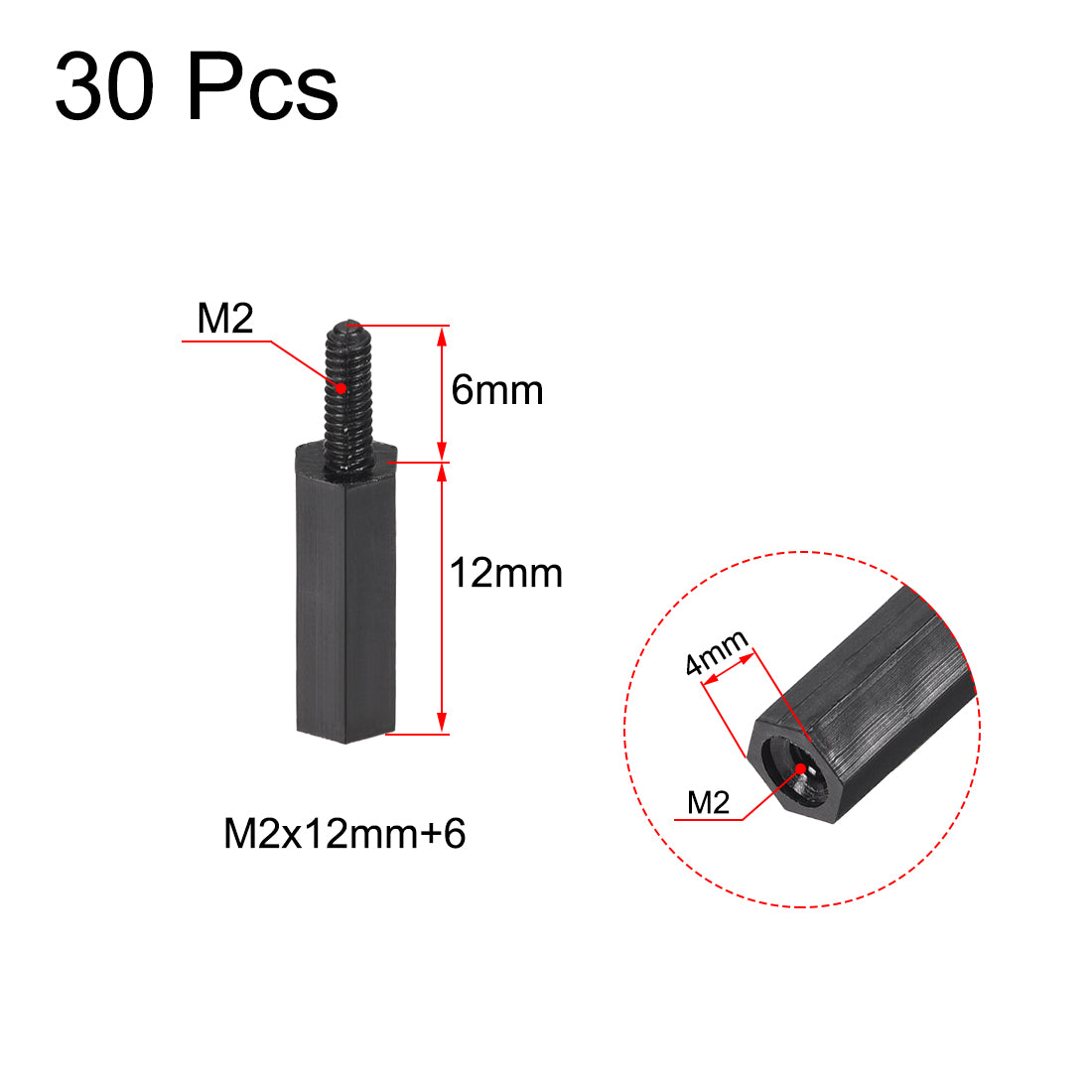 Harfington M2 Male to Female Hex Nylon Spacer Standoff 30pcs
