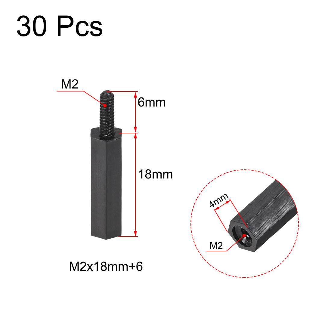 Harfington M2 Male to Female Hex Nylon Spacer Standoff 30pcs