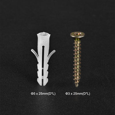 Harfington 5x25mm Plastic Expansion Tube for Drywall with Color Zinc Screws White 20pcs