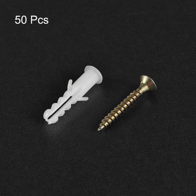 Harfington 6x30mm Plastic Expansion Tube for Drywall with Color Zinc Screws White 50pcs