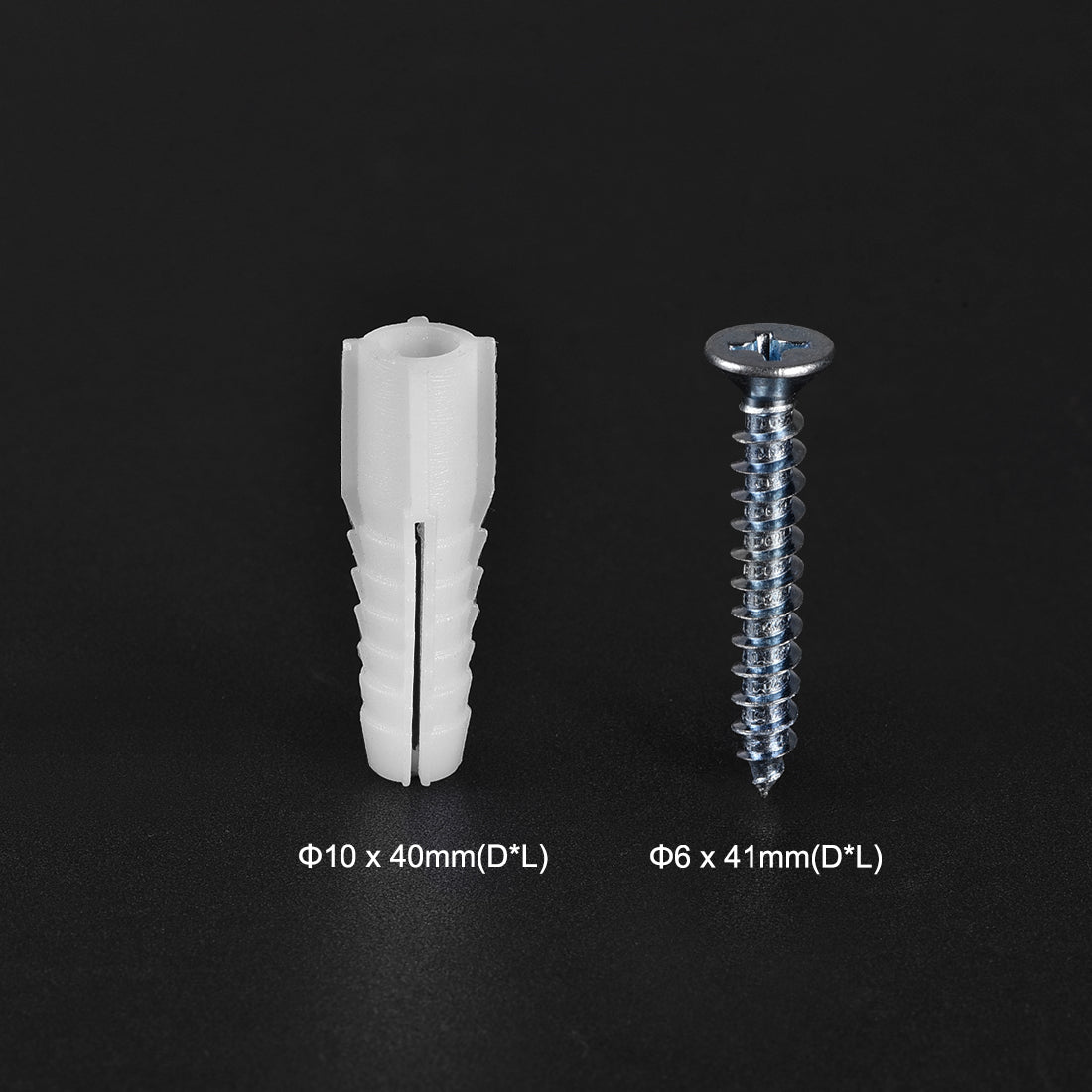 Harfington 10x40mm Plastic Expansion Tube for Drywall with Screws White 50pcs