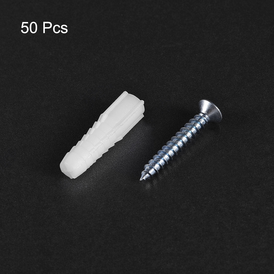 Harfington 10x40mm Plastic Expansion Tube for Drywall with Screws White 50pcs