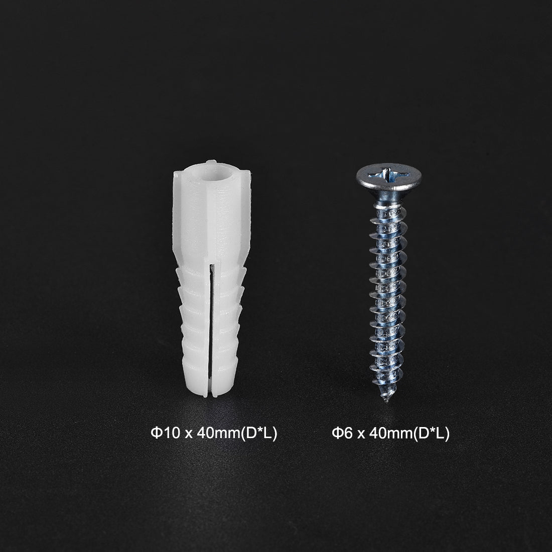 Harfington 10x40mm Plastic Expansion Tube for Drywall with Screws White 75pcs