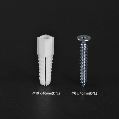 Harfington 10x40mm Plastic Expansion Tube for Drywall with Screws White 75pcs