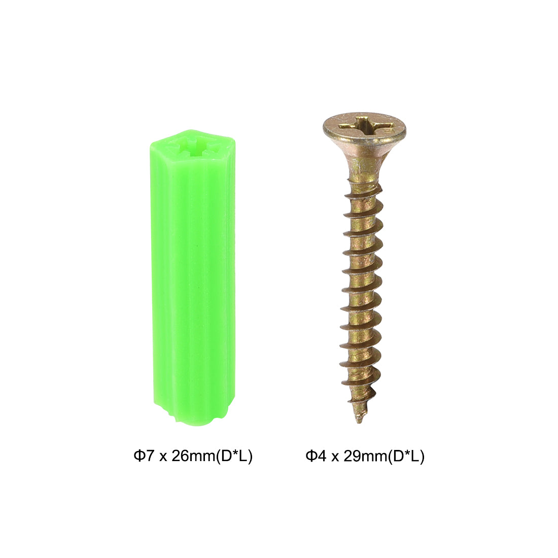 Harfington 7x26mm Green Plastic Masonry Screw Household Expansion Tube 50pcs