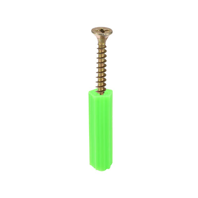 Harfington 7x26mm Green Plastic Masonry Screw Household Expansion Tube 50pcs