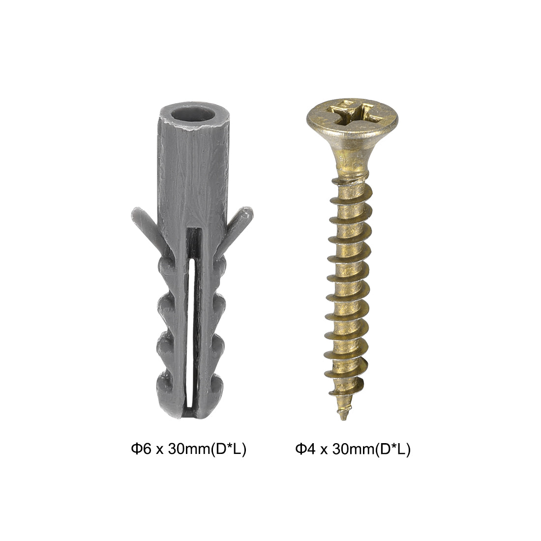 Harfington 6mmx30mm Plastic Expansion Tube for Drywall with Screws Gray 40pcs