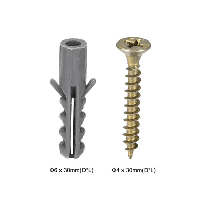 Harfington 6mmx30mm Plastic Expansion Tube for Drywall with Screws Gray 40pcs