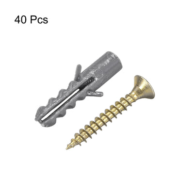 Harfington 6mmx30mm Plastic Expansion Tube for Drywall with Screws Gray 40pcs