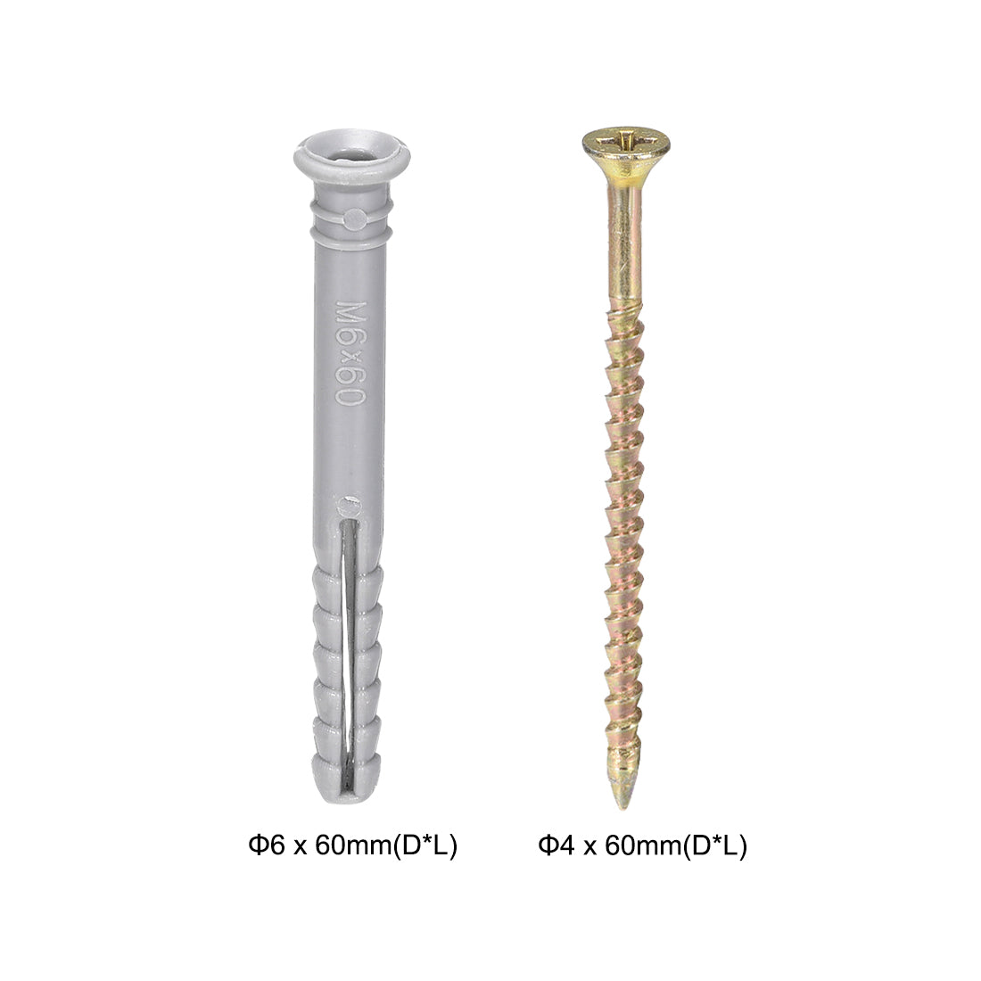 Harfington 6mmx60mm Plastic Expansion Tube for Drywall with Screws Gray 10pcs