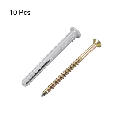 Harfington 6mmx60mm Plastic Expansion Tube for Drywall with Screws Gray 10pcs
