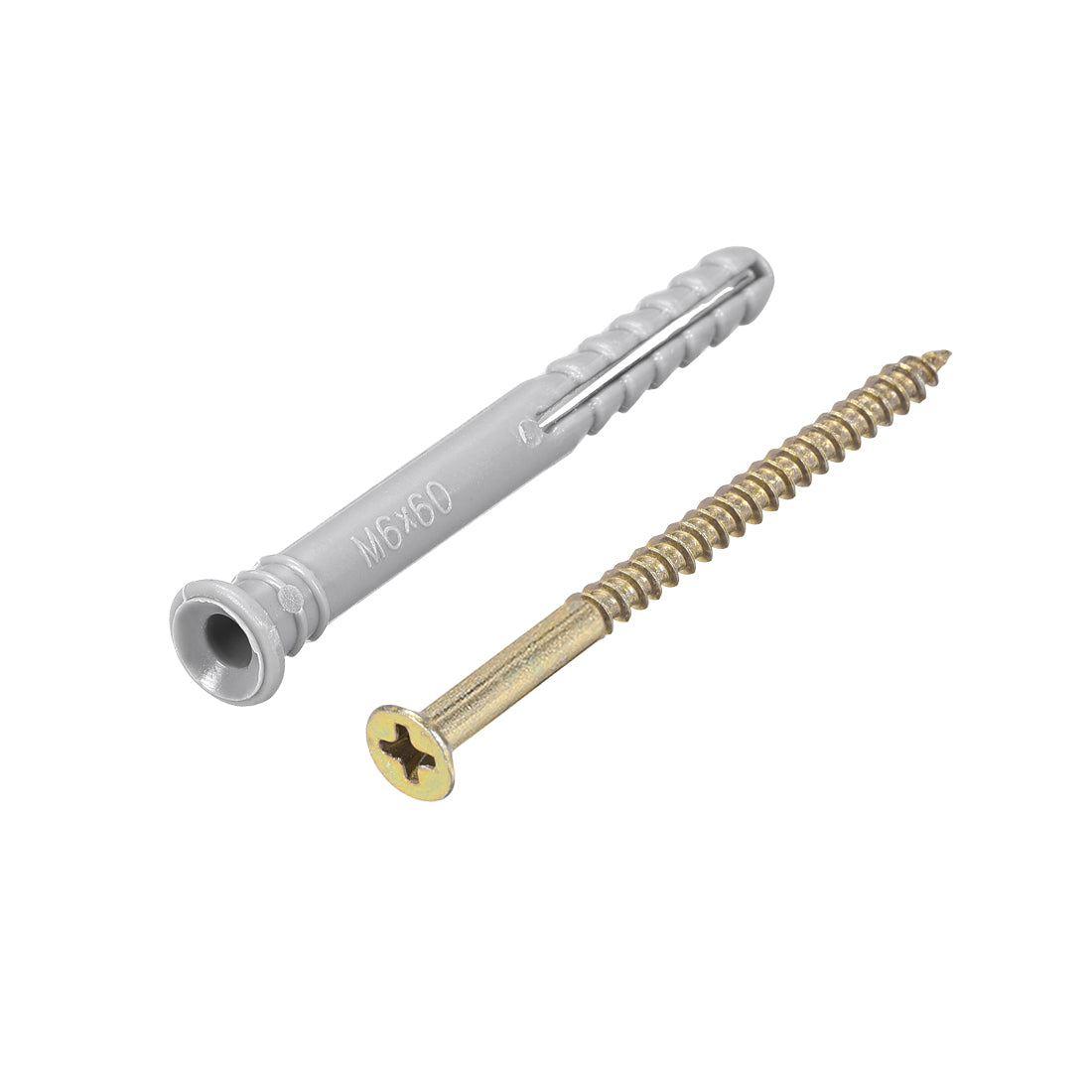 Harfington 6mmx60mm Plastic Expansion Tube for Drywall with Screws Gray 10pcs
