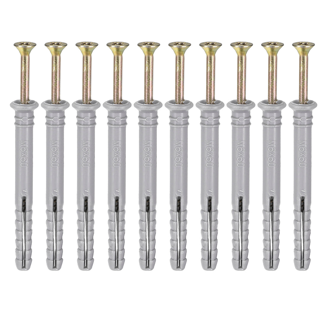 Harfington 6mmx60mm Plastic Expansion Tube for Drywall with Screws Gray 10pcs