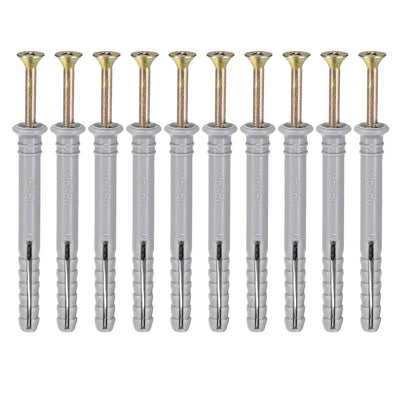 Harfington 6mmx60mm Plastic Expansion Tube for Drywall with Screws Gray 10pcs