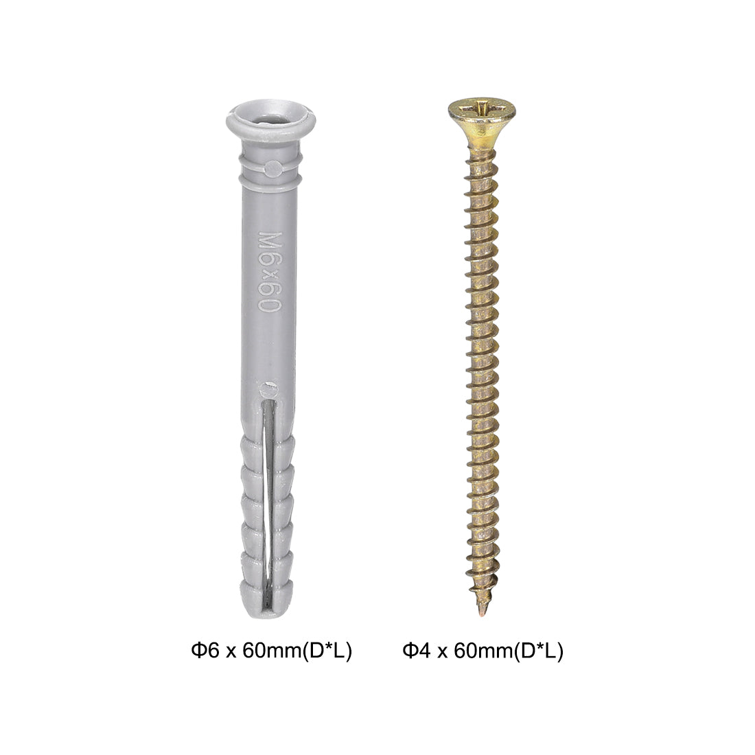 Harfington 6mmx60mm Plastic Expansion Tube for Drywall with Screws Gray 30pcs